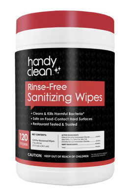 120 limpezas secas para Rinse Free Sanitising Wipes Manufacturer matam 99,99% das bactérias