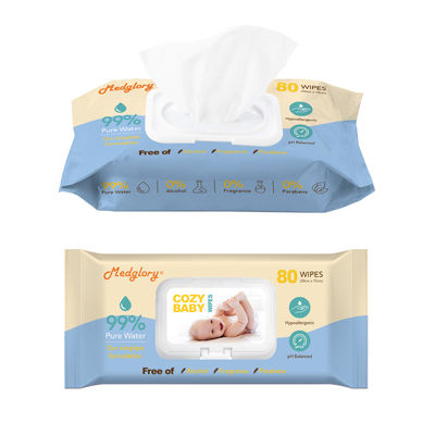 Limpezas puras do bebê da água de 98 por cento para os neonatos 80pcs da pele sensível